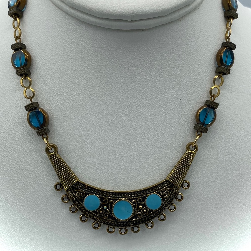 Aqua enamel and glass beaded necklace  GORGEOUS!